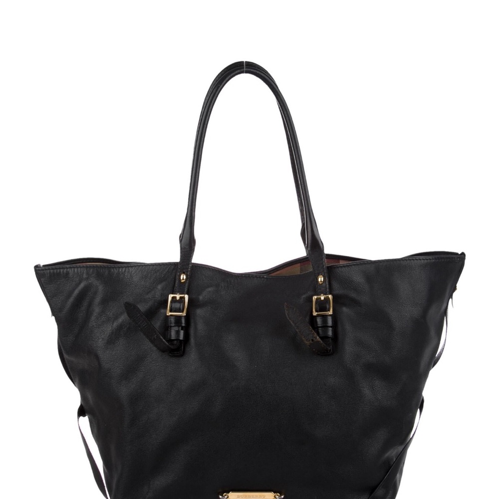 Burberry Black Leather Tote with Gold Accents